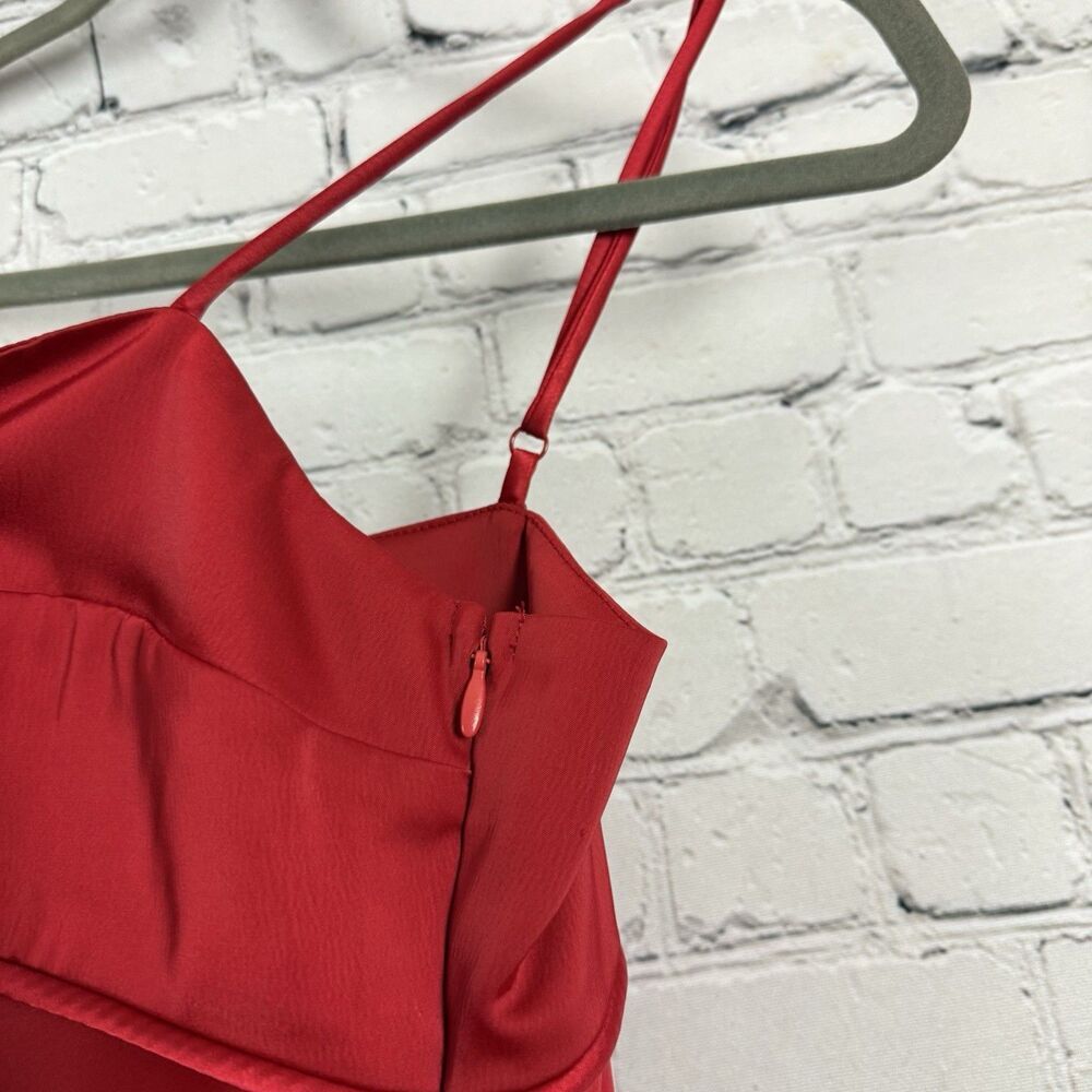 WAYF Red Empire Waist Satin Slip Midi Dress Party Cocktail NWT - Picture 9 of 14